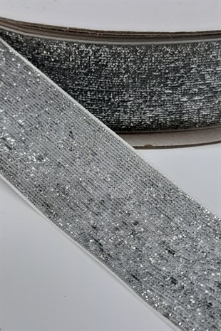 Silver Color Glittery Velvet Ribbon 3 Cm