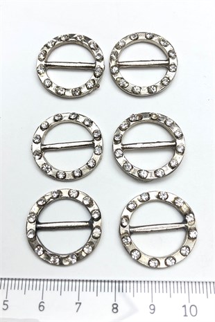 مشبك حزام من الحجر المستدير باللون الفضي