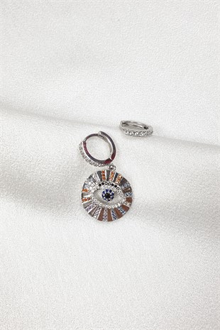 Gümüş Rengi Zirkon Taşlı Göz Küpe