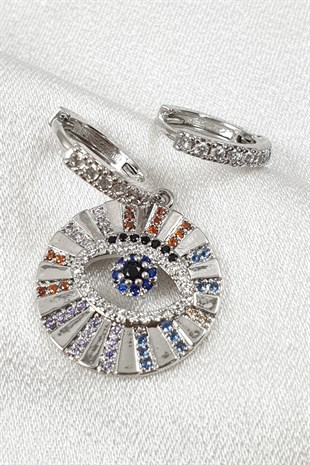 Gümüş Rengi Zirkon Taşlı Göz Küpe