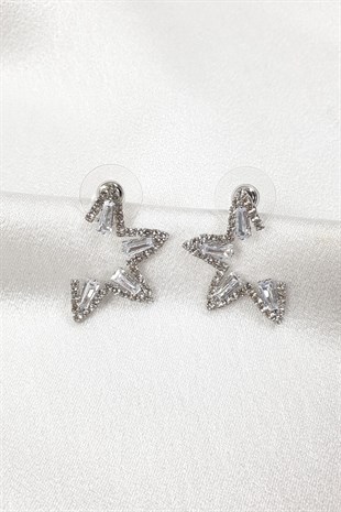 Gümüş Rengi Zirkon Taşlı Yıldız Küpe