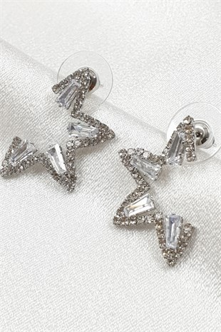 Gümüş Rengi Zirkon Taşlı Yıldız Küpe