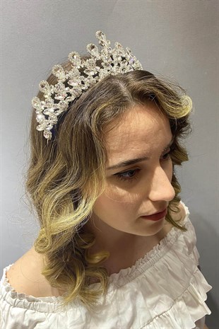 Gümüş Renk Beety Model Gelin Kına Tacı