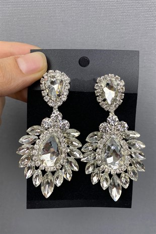 Gümüş Renk Berlin Gelin Tacı ve Küpesi