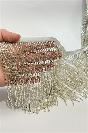 Gümüş Renk Boncuklu 15 cm Saçak Püskül