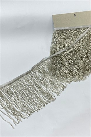 Gümüş Renk Boncuklu 15 cm Saçak Püskül