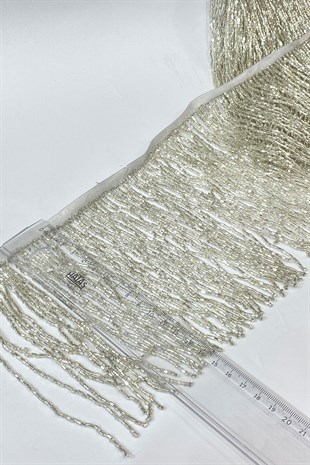 Gümüş Renk Boncuklu 15 cm Saçak Püskül