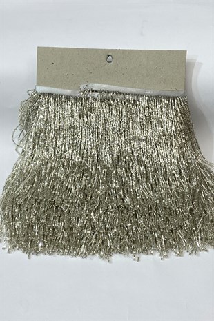 Gümüş Renk Boncuklu 15 cm Saçak Püskül