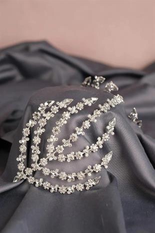 Gümüş Renk Çift Taraflı Helen Saç Aksesuarı Gelin Tacı