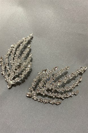 Silver Color Double Sided Leaf Patterned Hair Accessory Bridal Crown