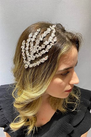 Silver Color Double Sided Leaf Patterned Hair Accessory Bridal Crown