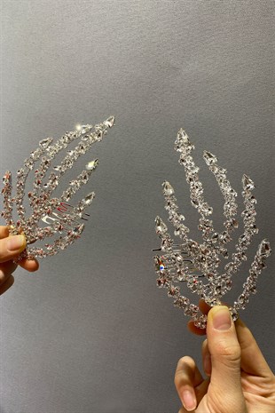Silver Color Double Sided Leaf Patterned Hair Accessory Bridal Crown