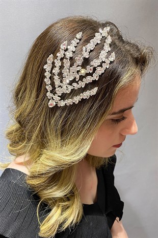 Silver Color Double Sided Leaf Patterned Hair Accessory Bridal Crown