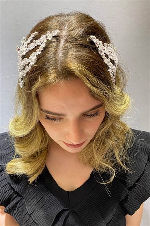 Silver Color Double Sided Leaf Patterned Hair Accessory Bridal Crown