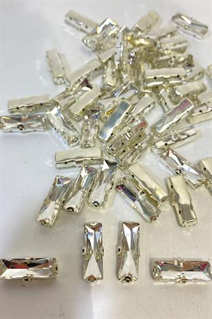 Gümüş Renk İnce Dikdörtgen Kasalı Beyoğlu Taşı Dikme Kristal Boncuk 5 Adet