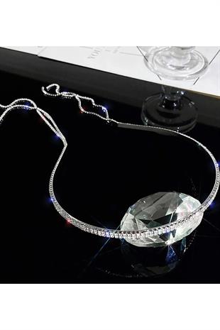 Gümüş Renk Kristal Taşlı Incili Kadın Taç Saç Bandı Gelin Nişan Kına