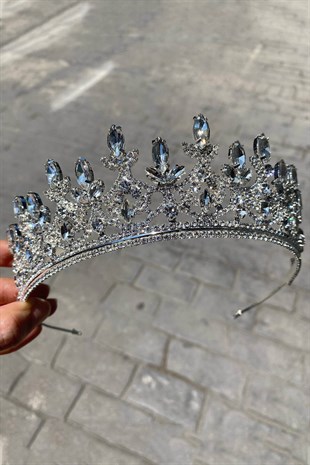 Gümüş Renk Mekik Taşlı Gelin Tacı