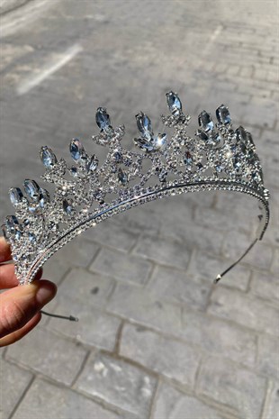 Gümüş Renk Mekik Taşlı Gelin Tacı