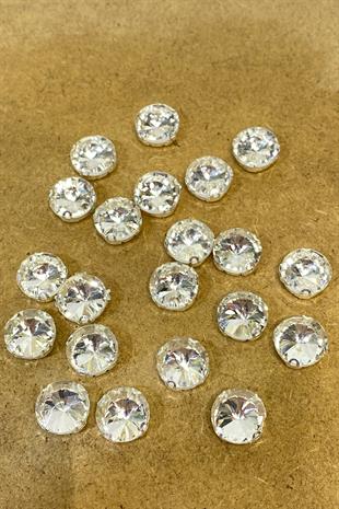 Gümüş Renk Metal Kasalı Yuvarlak Beyoğlu Taşı Dikme boncuk 5 Adet