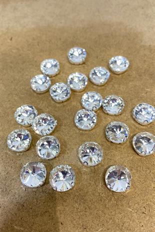 Gümüş Renk Metal Kasalı Yuvarlak Beyoğlu Taşı Dikme boncuk 5 Adet