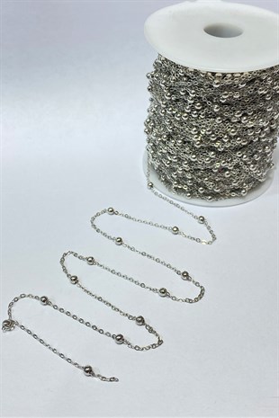 Gümüş Renk Metal Toplu Kolye Zinciri 10 mt