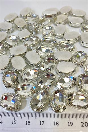 Silver Color Oval Case Beyoglu Stone Stitched Glass Beads 5 Pieces