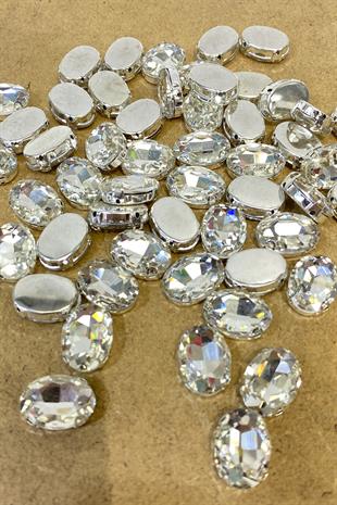 Silver Color Oval Case Beyoglu Stone Stitched Glass Beads 5 Pieces