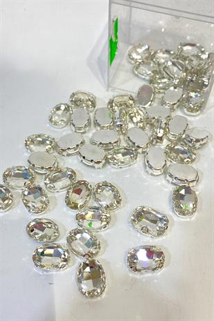 Gümüş Renk Oval Metal Kasalı Beyoğlu Taşı Dikme Cam Boncuk 5 Adet