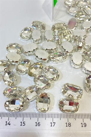 Gümüş Renk Oval Metal Kasalı Beyoğlu Taşı Dikme Cam Boncuk 5 Adet