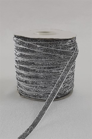 Silver Color Glittery Velvet Ribbon 6 mm