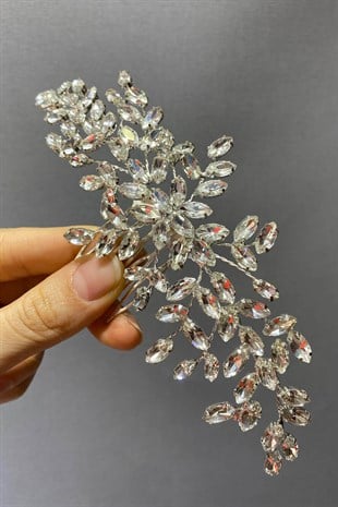 Gümüş Renk Taşlı Taraklı Toka Saç Aksesuarı