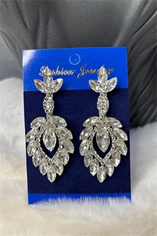 Gümüş Renkli Velesse Şık Tasarım Taşlı Abiye Gelin Kına Küpesi