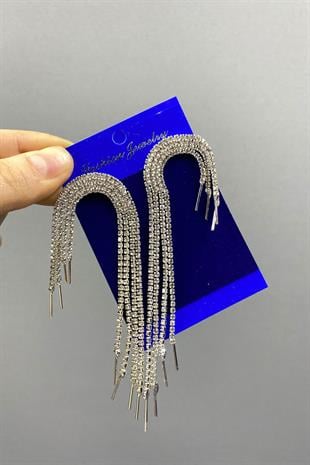 Gümüş Sallantılı Abiye Taşlı Küpe