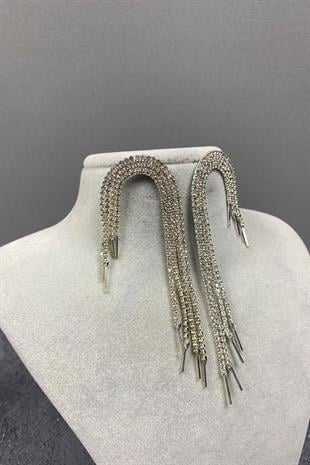 Gümüş Sallantılı Abiye Taşlı Küpe