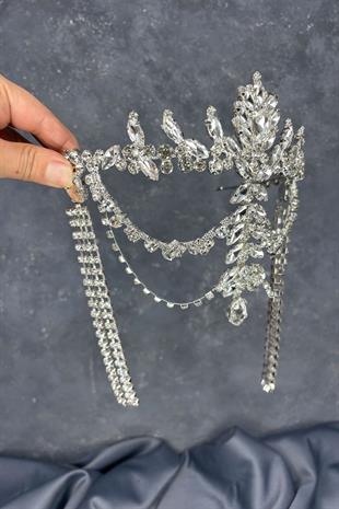 Gümüş Sallantılı Alınlık Almeda Gelin Kına Tacı