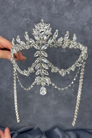 Gümüş Sallantılı Alınlık Almeda Gelin Kına Tacı