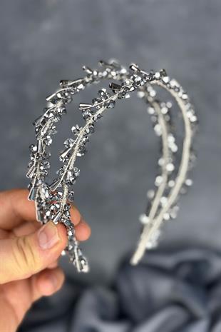 Silver Saree Model Double Row Bridal Henna Crown Hair Accessory