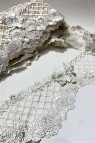 Gümüş Simli Fransız Güpür Kenar Dantel Şerit