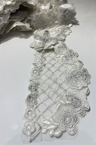 Gümüş Simli Fransız Güpür Kenar Dantel Şerit