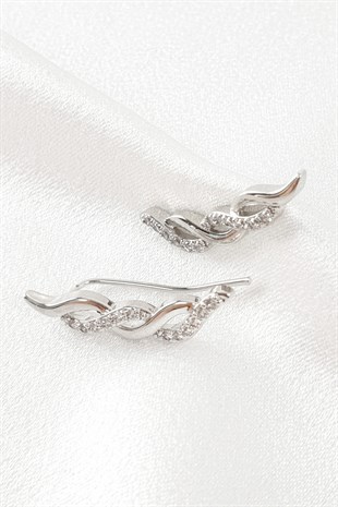 Gümüş Sıra Desenli Tasarım Küpe