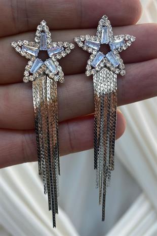 Gümüş Sıra Mekik Zirkon Taşlı Abiye Küpe