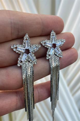 Gümüş Sıra Mekik Zirkon Taşlı Abiye Küpe