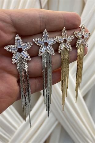 Gümüş Sıra Mekik Zirkon Taşlı Abiye Küpe