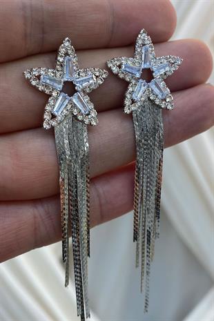 Gümüş Sıra Mekik Zirkon Taşlı Abiye Küpe