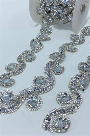 Gümüş Su Yolu Desen Ütüyle Yapışan Şerit Aplik