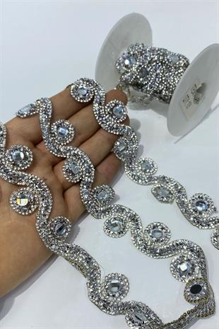 Gümüş Su Yolu Desen Ütüyle Yapışan Şerit Aplik