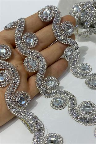 Gümüş Su Yolu Desen Ütüyle Yapışan Şerit Aplik