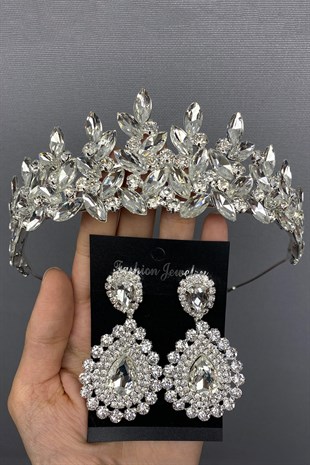 Silver Subra Bridal Crown and Earring