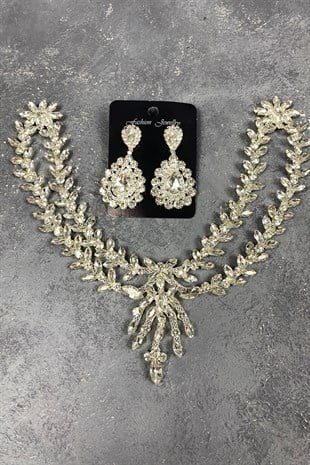 Gümüş Sultan Alınlık Gelin Kına Saç Aksesuarı Ve Taşlı Küpesi