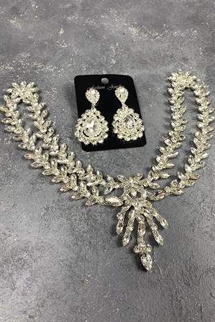 Gümüş Sultan Alınlık Gelin Kına Saç Aksesuarı Ve Taşlı Küpesi